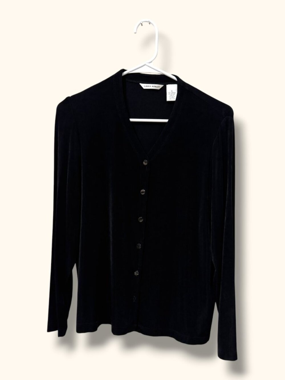 Laura Ashley Cardigan Womens S Black Velvet V Neck Button Front Long Sleeve